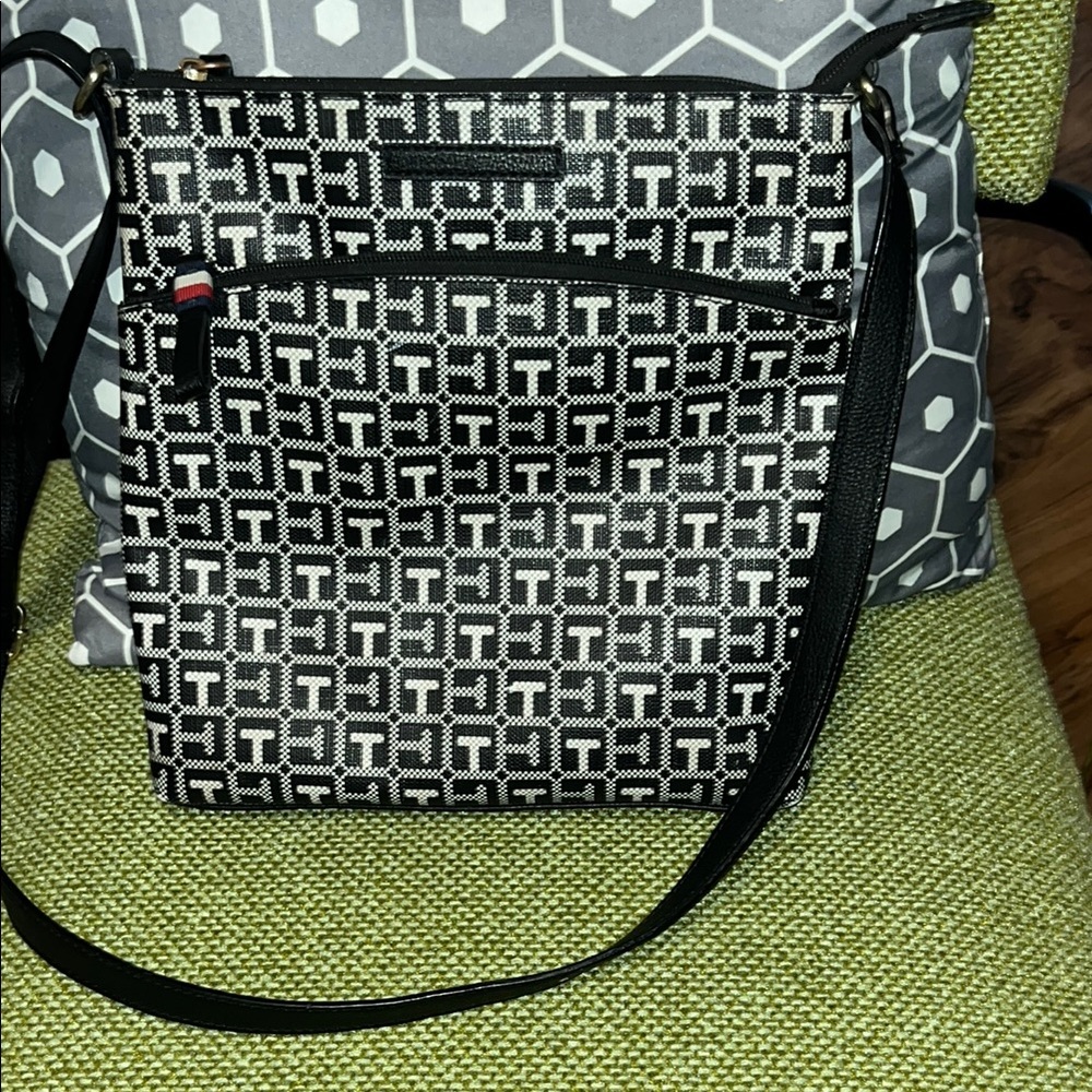 Tommy Hilfiger Black and White Crossbody Bag